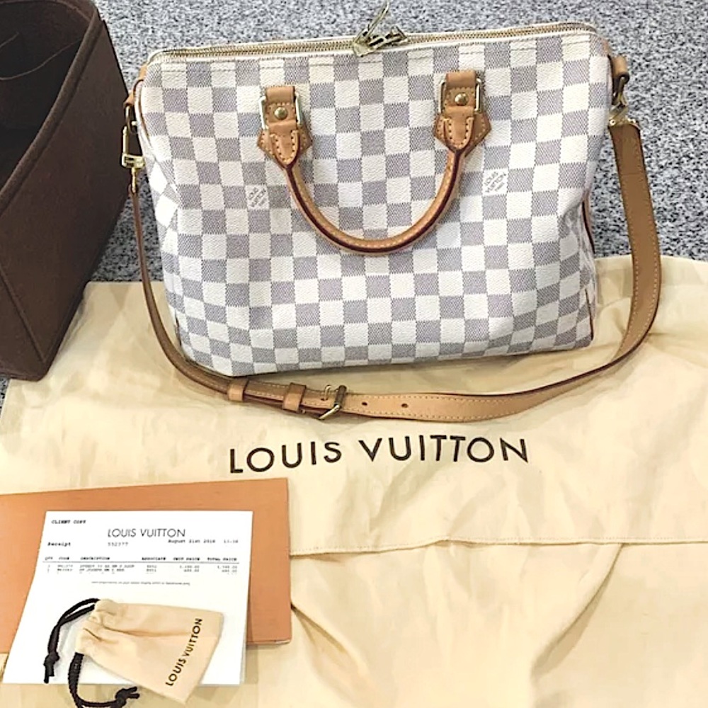 Louis Vuitton Speedy 30 Bandouliere Damier Azur Satchel Shoulder Bag With Strap